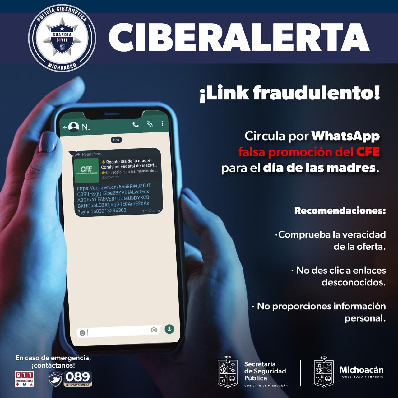 Alertan sobre enlace falso que llega a través de WhatsApp