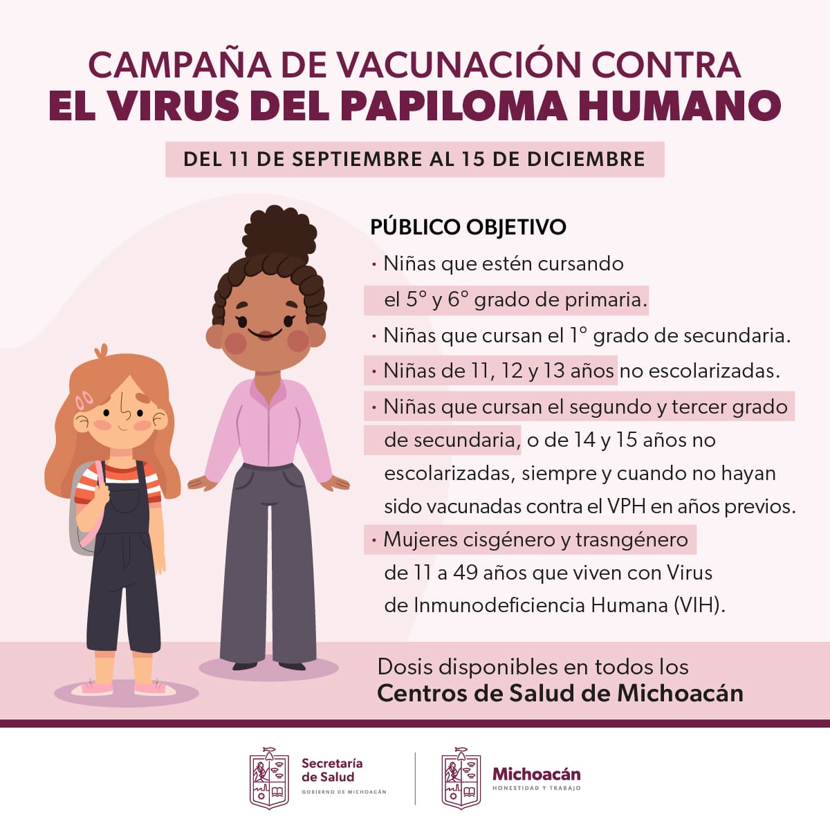 Jornada de inmunización para niñas y adolescentes contra el Virus del Papiloma Humano