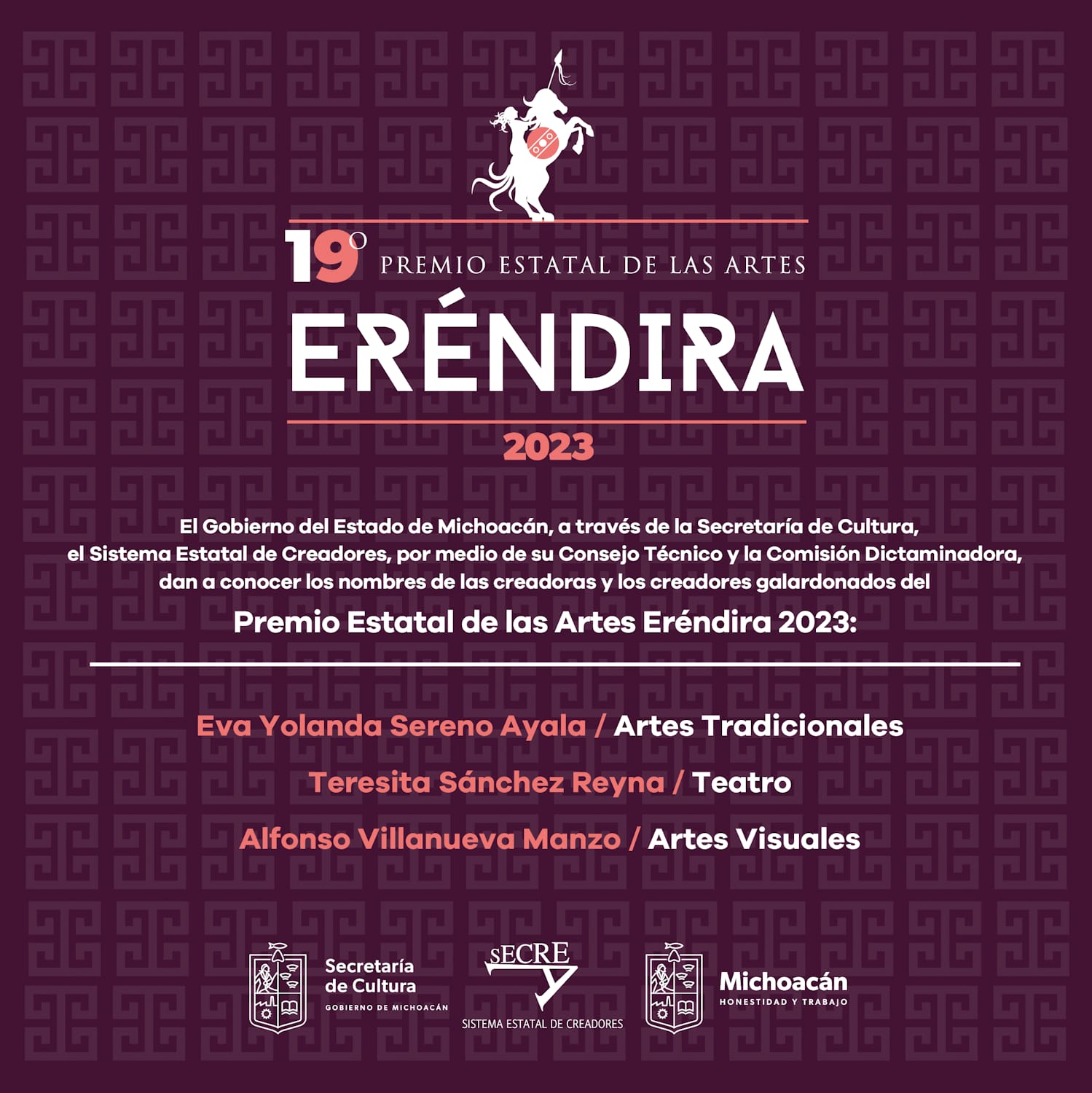 Anuncian ganadores del Premio de las Artes Eréndira