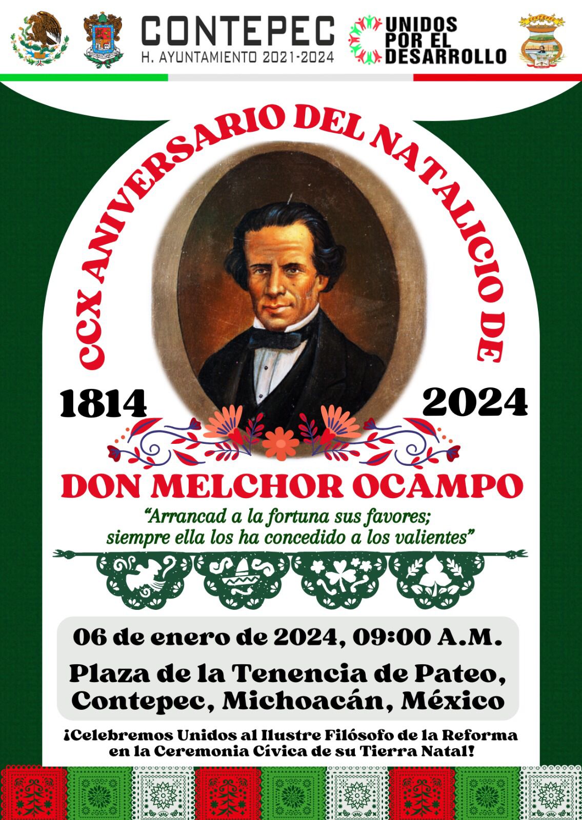 Contepec invita a ceremonia cívica por aniversario del natalicio de Melchor Ocampo