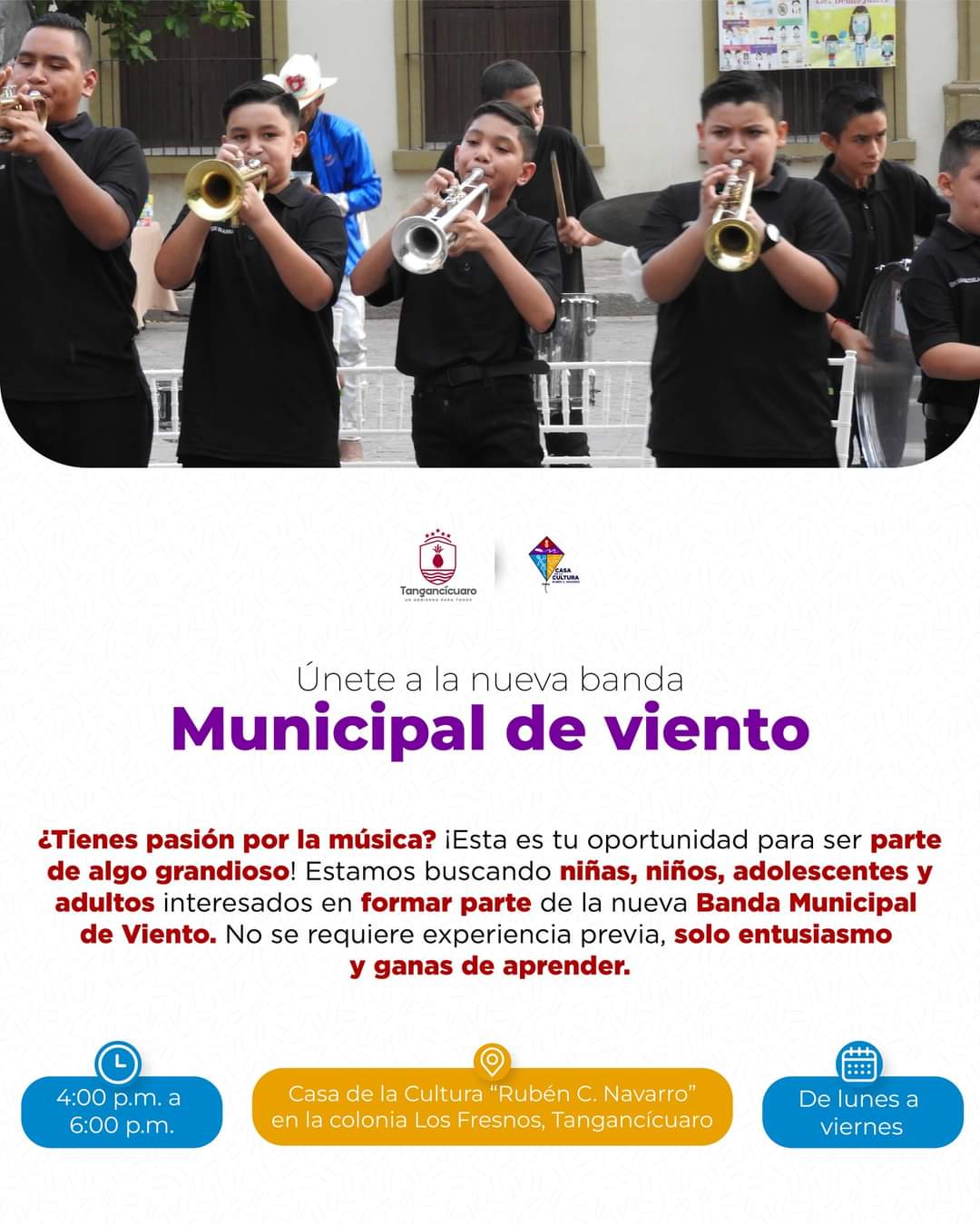 Gobierno de Tangancícuaro invita a integrar banda de viento