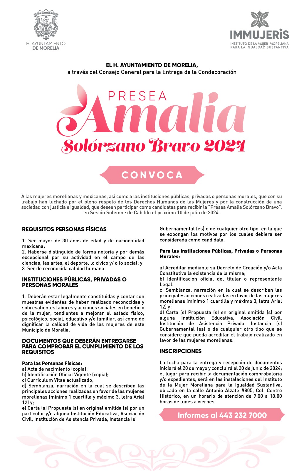 IMMUJERIS, invita a activistas a postularse a la Presea “Amalia Solórzano Bravo”