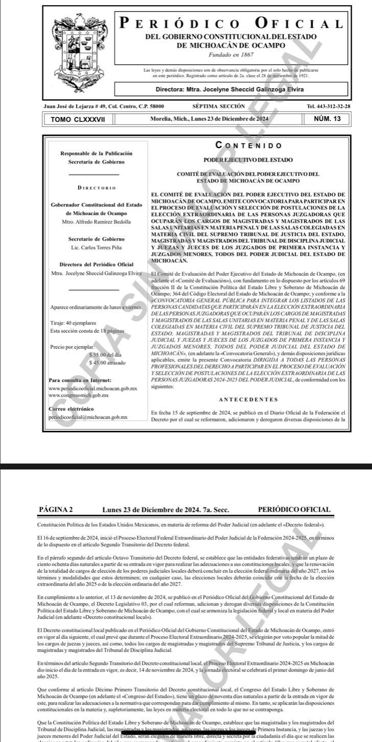 Publica el Comité de Evaluación del Poder Ejecutivo la convocatoria para magistrados y jueces del Poder Judicial