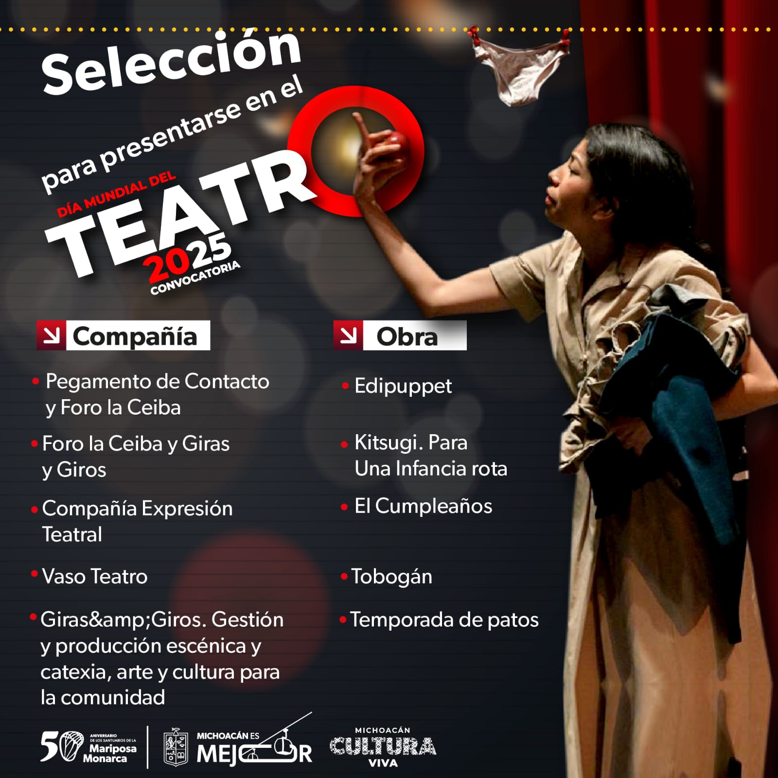 Anuncia Secum obras seleccionadas para el Día Mundial del Teatro