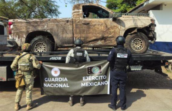 SSP y fuerzas federales aseguran camioneta robada y fusil