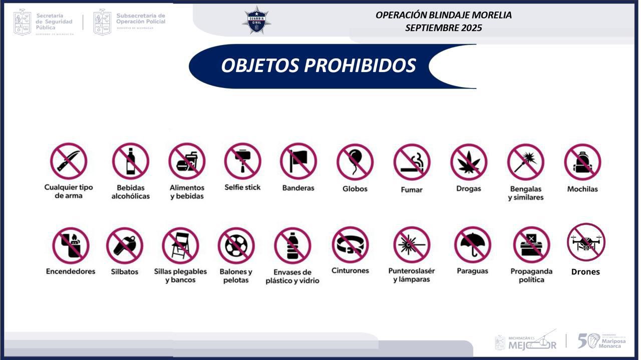 Estos son los objetos que no podrás ingresar a las fiestas patrias en Morelia: SSP