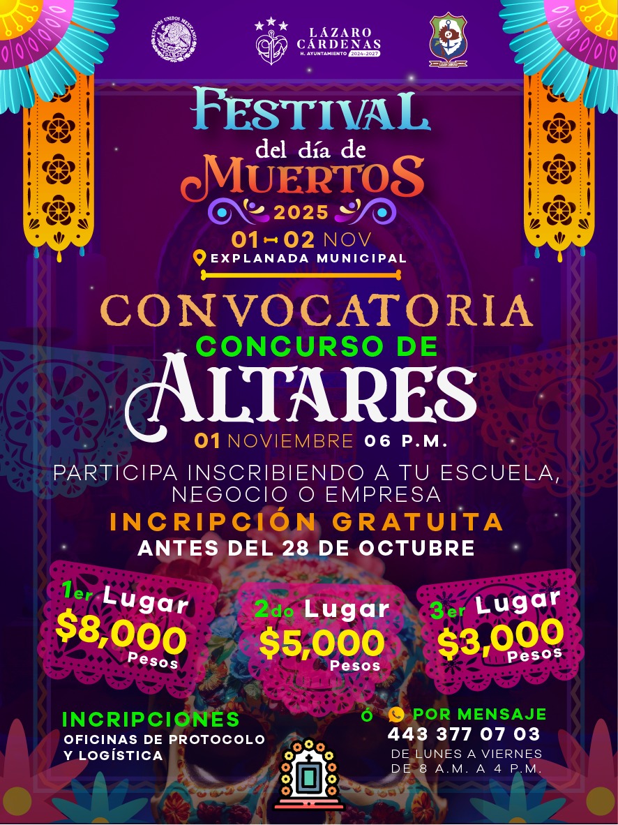 Convoca gobierno de Lázaro Cárdenas al concurso de altares del Festival del Día de Muertos 2025 Convoca gobierno de Lázaro Cárdenas al concurso de altares del Festival del Día de Muertos 2025
