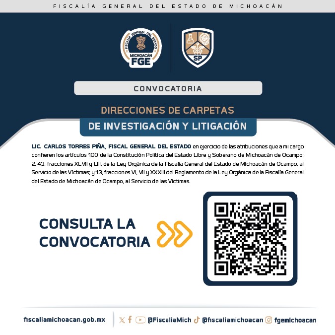 FGE emite convocatoria para ocupar las direcciones de carpetas de investigación y litigación en todas las regiones y unidades especializadas