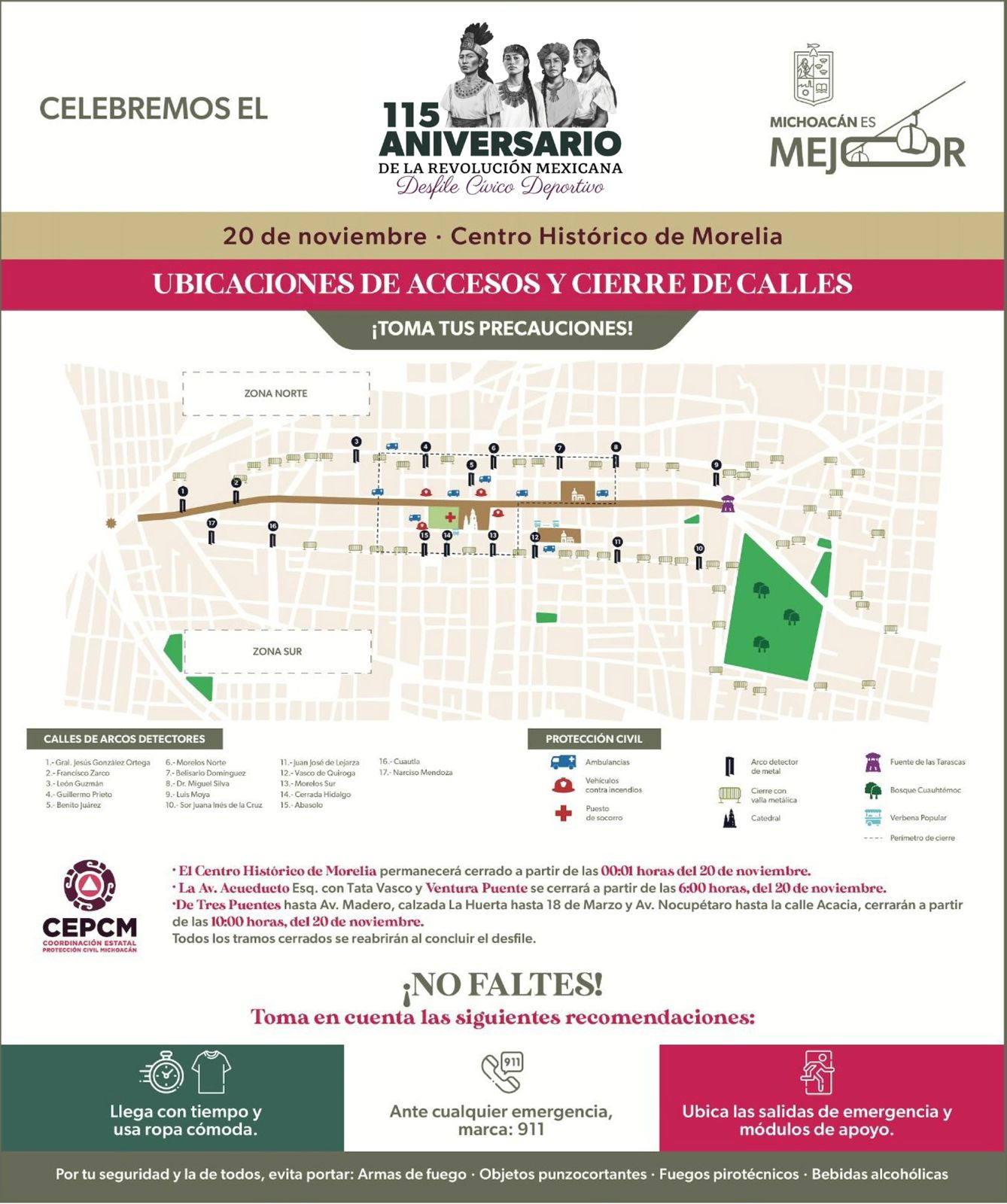 Conoce los cierres viales por el desfile del 20 de noviembre en Morelia: SSP Conoce los cierres viales por el desfile del 20 de noviembre en Morelia: SSP