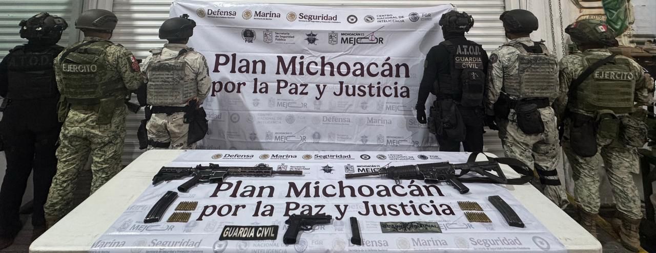 Plan Paricutín: SSP y GN aseguran armas de fuego y vehículo robado en Morelia