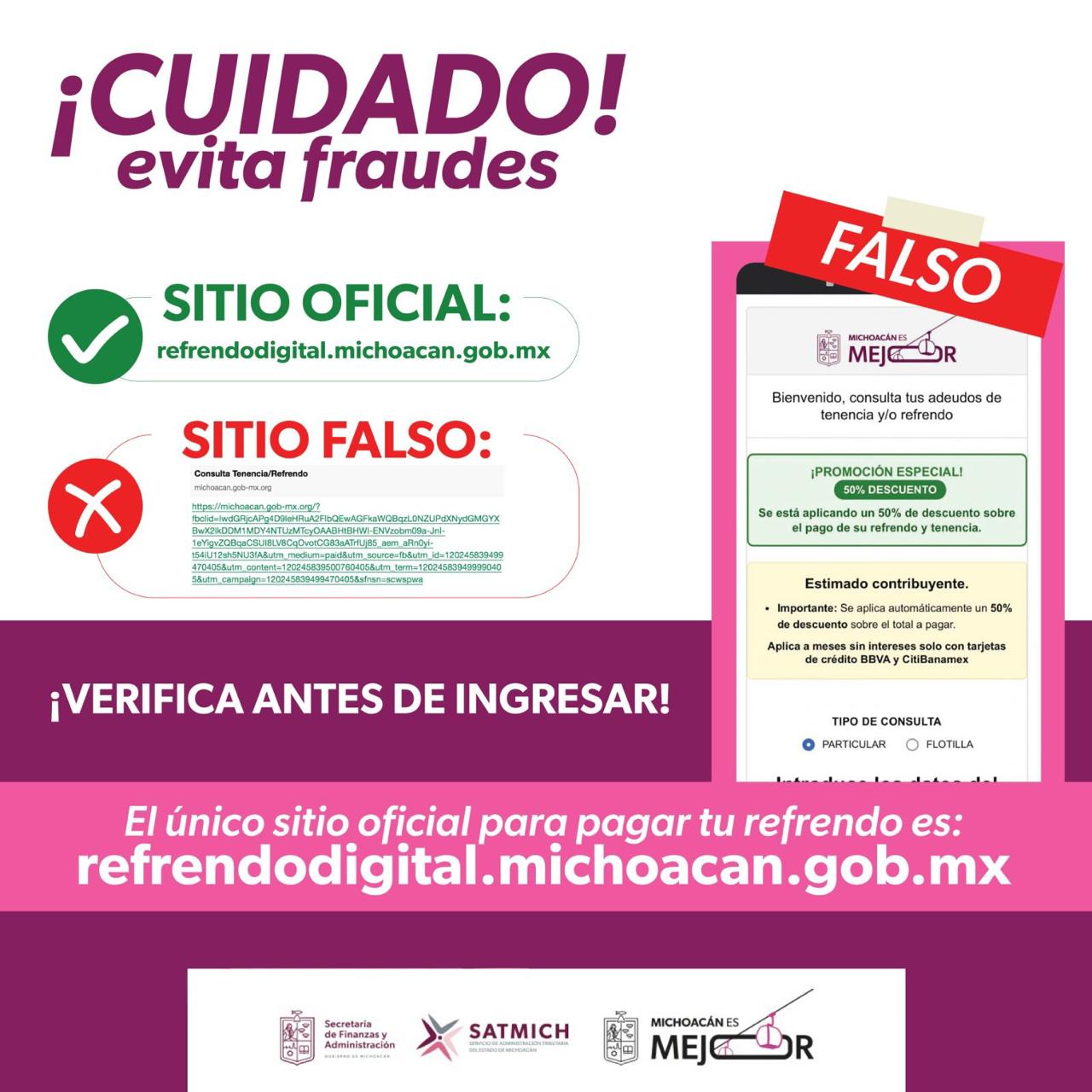 Finanzas y Satmich alertan sobre páginas fraudulentas que ofrecen trámites vehiculares