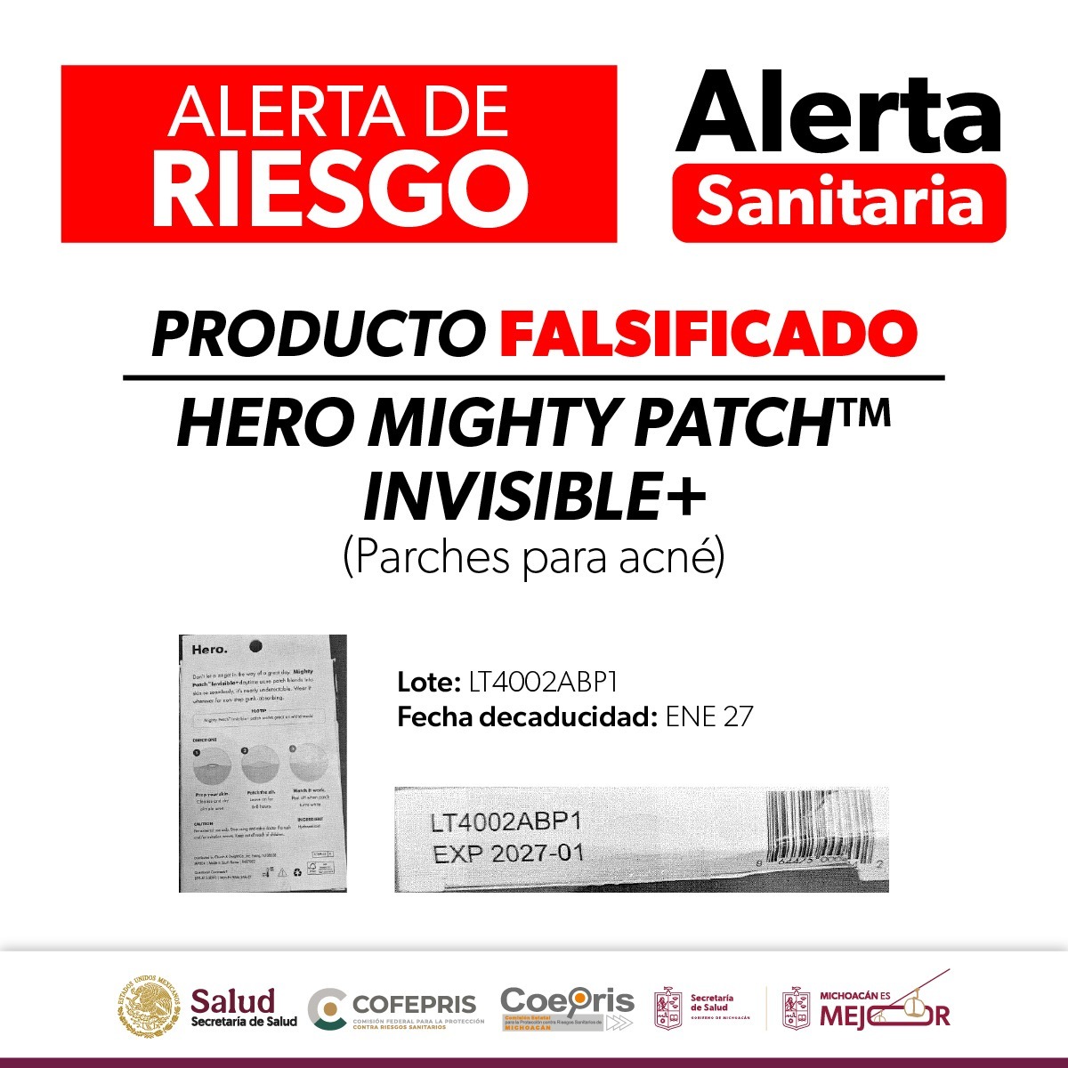 Cofepris emite alerta sanitaria por comercialización ilegal de parches para acné