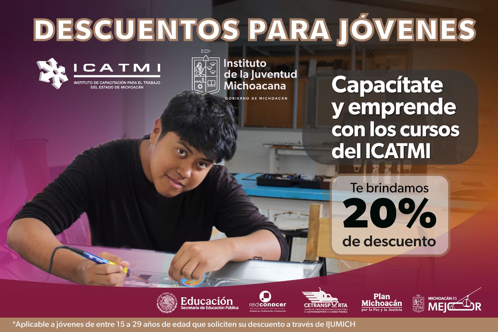 Icatmi e Ijumich lanzan descuento del 20% para jóvenes, disponible para más de 850 cursos Icatmi e Ijumich lanzan descuento del 20% para jóvenes, disponible para más de 850 cursos