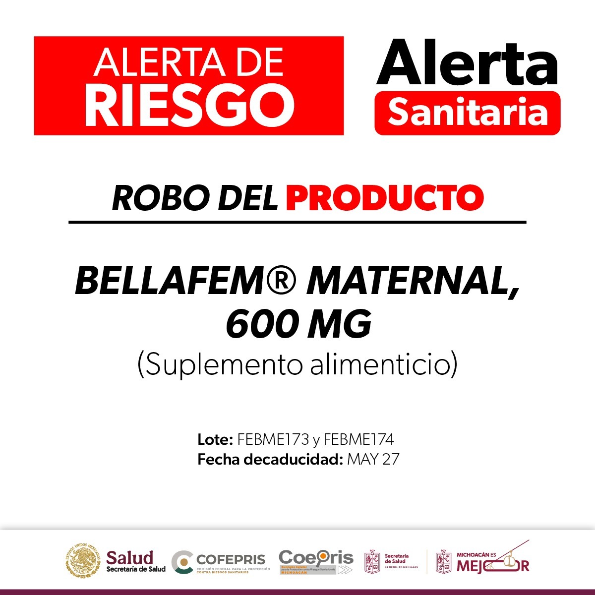 Alerta Cofepris por robo de suplemento alimenticio Bellafem®️ maternal Alerta Cofepris por robo de suplemento alimenticio Bellafem®️ maternal