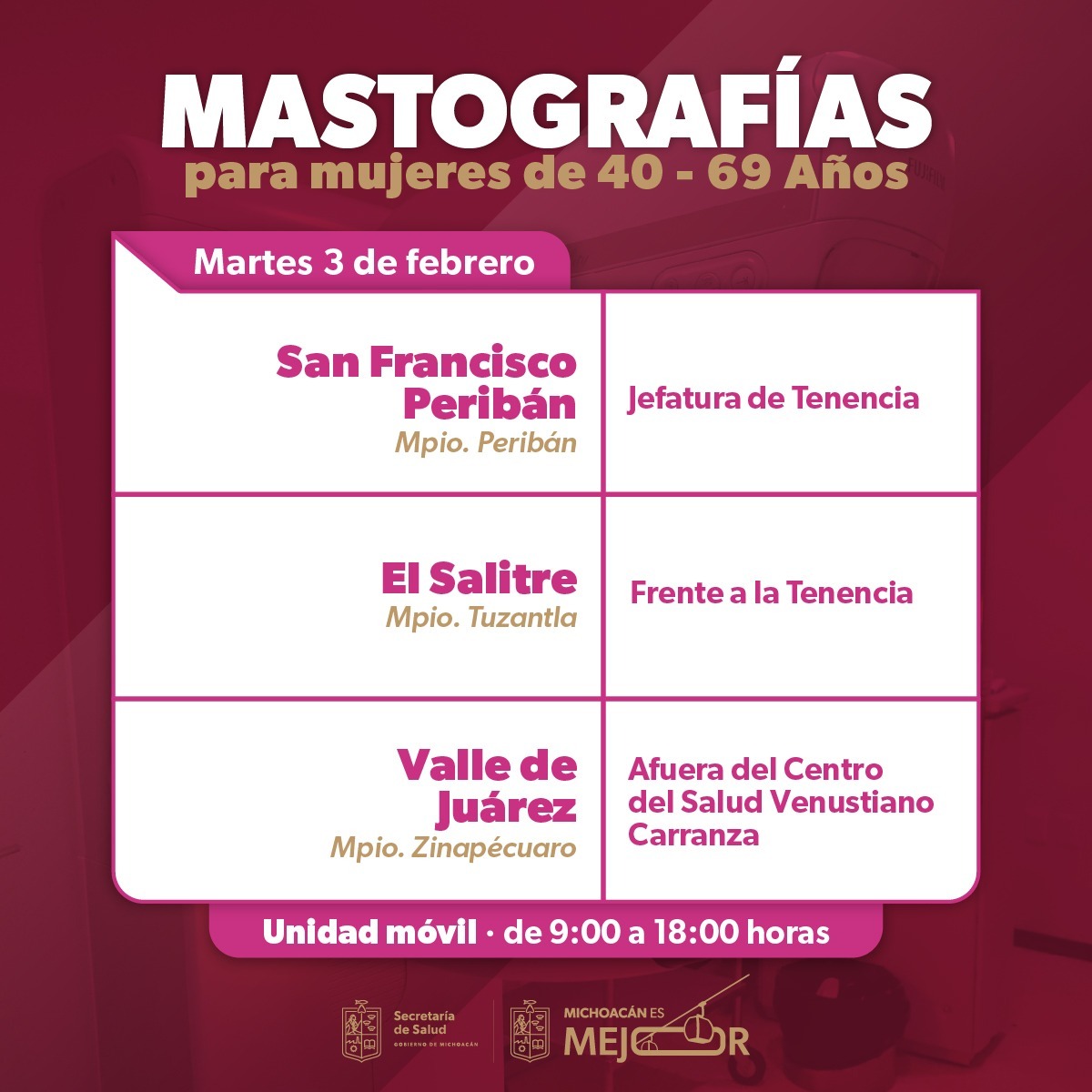 Mastografías gratuitas en cuatro municipios