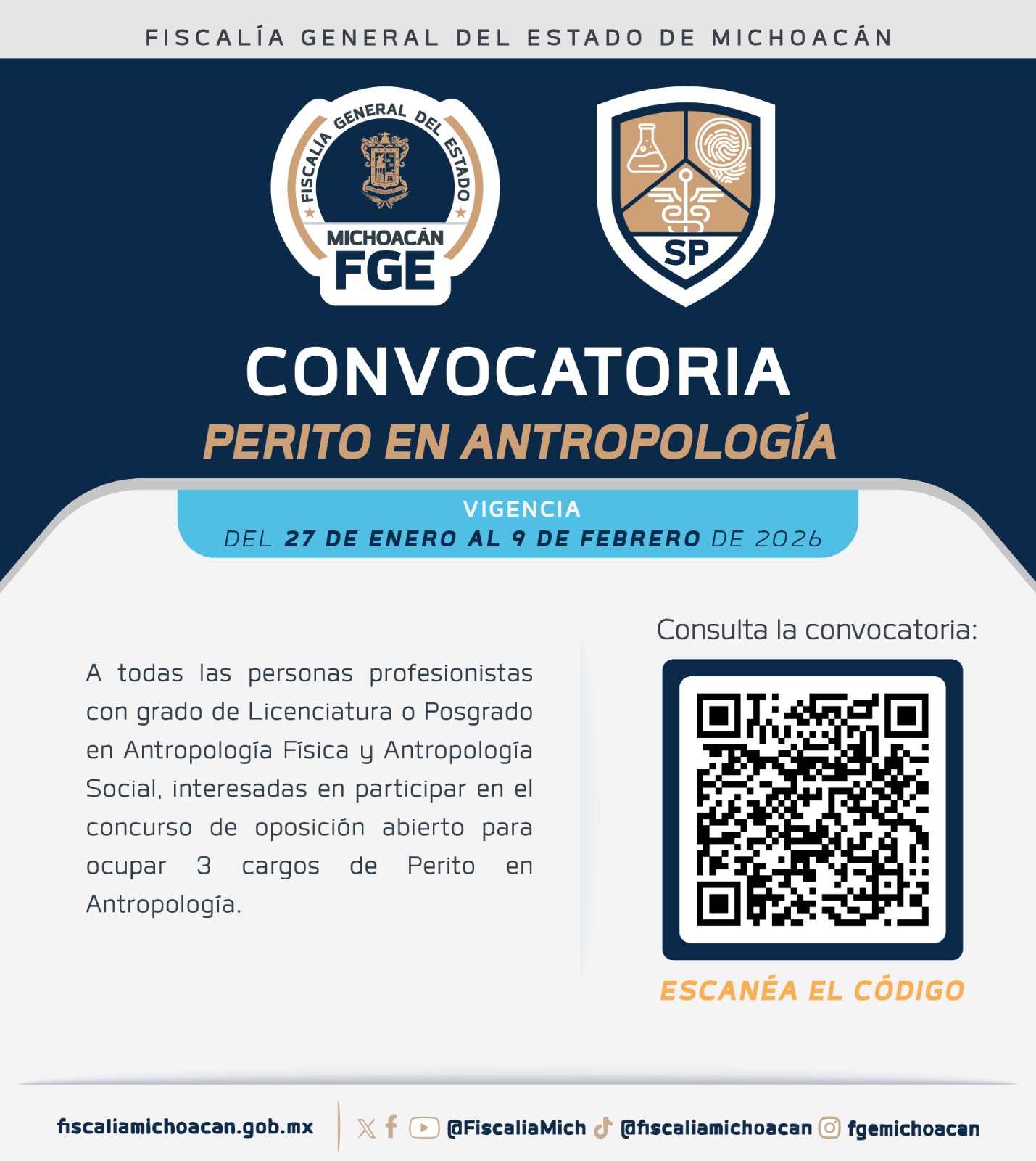 Fiscalía General emite convocatoria para ocupar tres cargos de Perito en Antropología