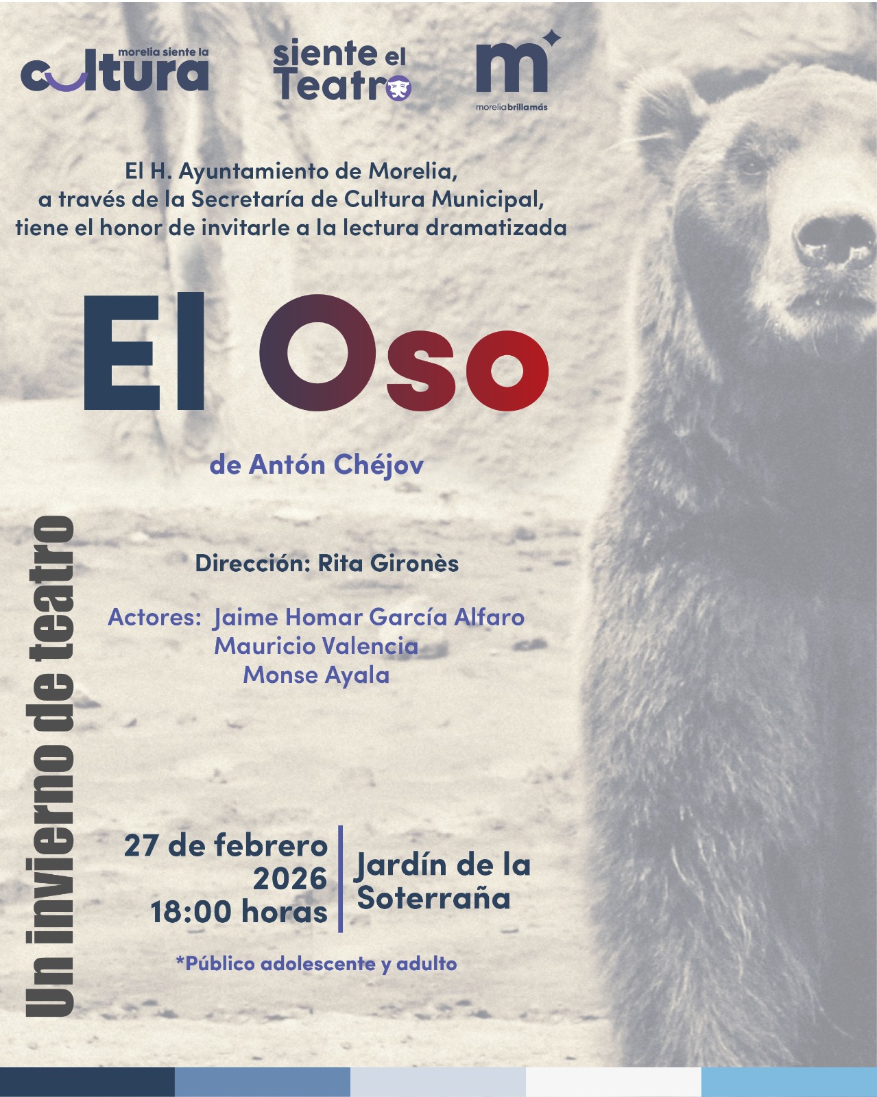 SeCultura Morelia invita a lectura dramatizada de ‘El Oso’ en La Soterraña SeCultura Morelia invita a lectura dramatizada de ‘El Oso’ en La Soterraña