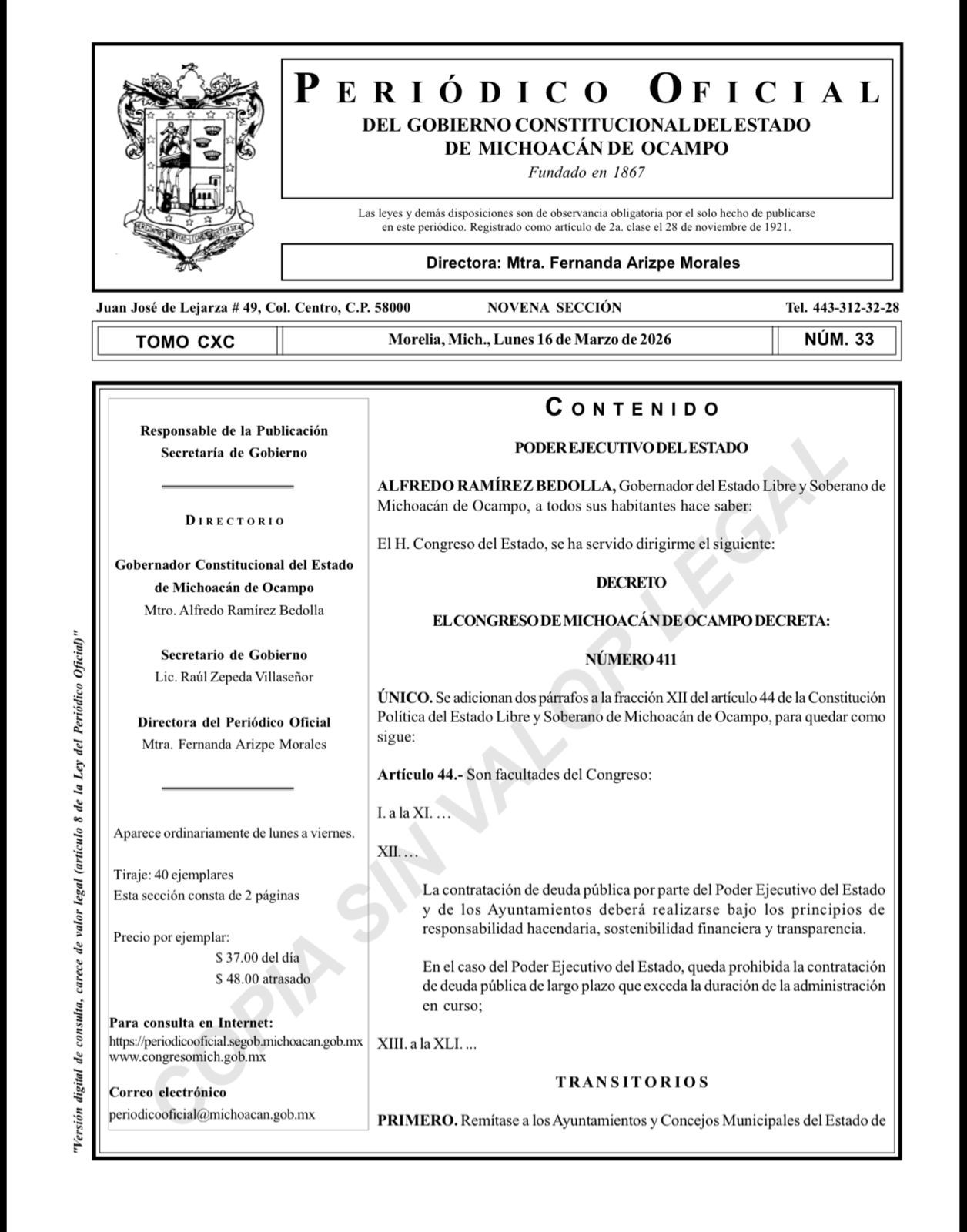 Publica Periódico Oficial decreto constitucional que prohíbe deuda a largo plazo en Michoacán: Raúl Zepeda Publica Periódico Oficial decreto constitucional que prohíbe deuda a largo plazo en Michoacán: Raúl Zepeda