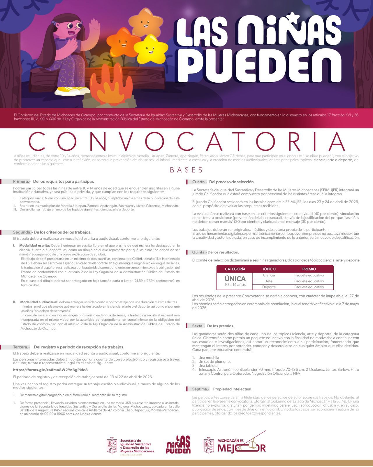 ¡Las niñas pueden! A través de un escrito o un video expresa por qué mereces crecer libre y segura