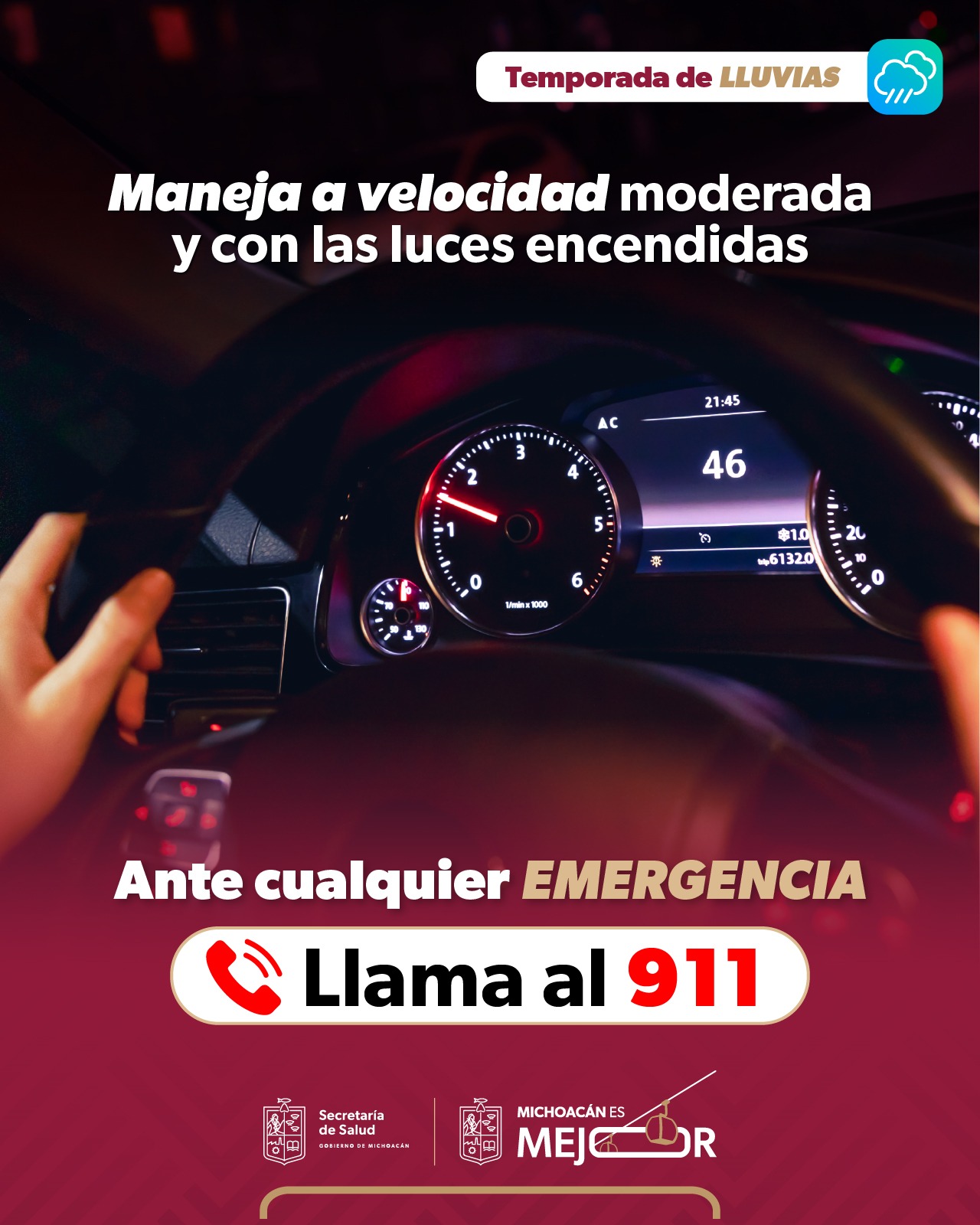 Llama SSM a extremar precauciones al conducir con pavimento mojado