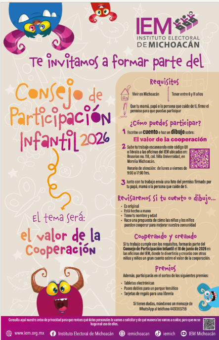 Niñas y niños de Michoacán aún pueden enviar su cuento o dibujo y formar parte de este espacio de participación impulsado por el IEM
