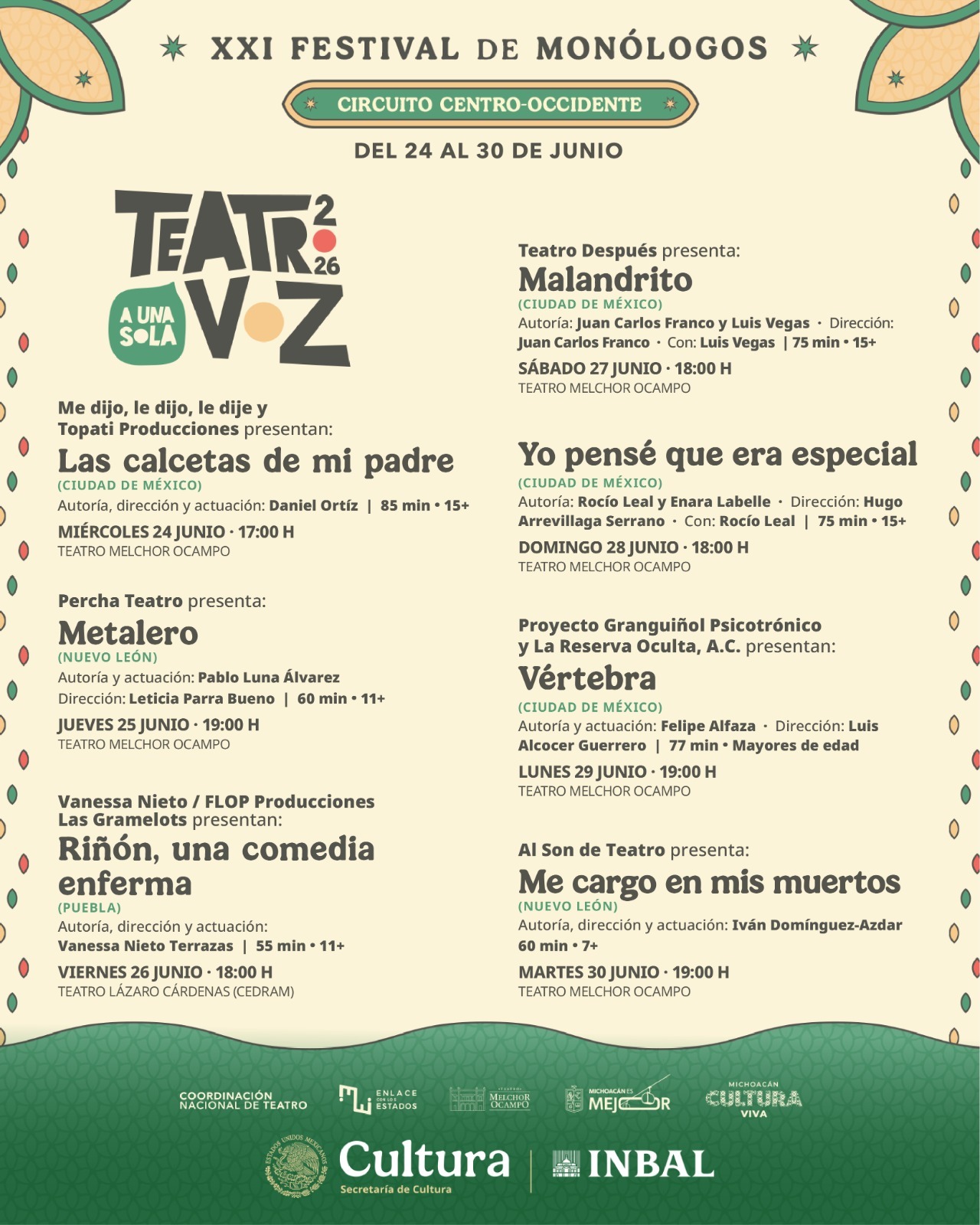 Llega a Michoacán el Festival de Monólogos Teatro a Una Sola Voz