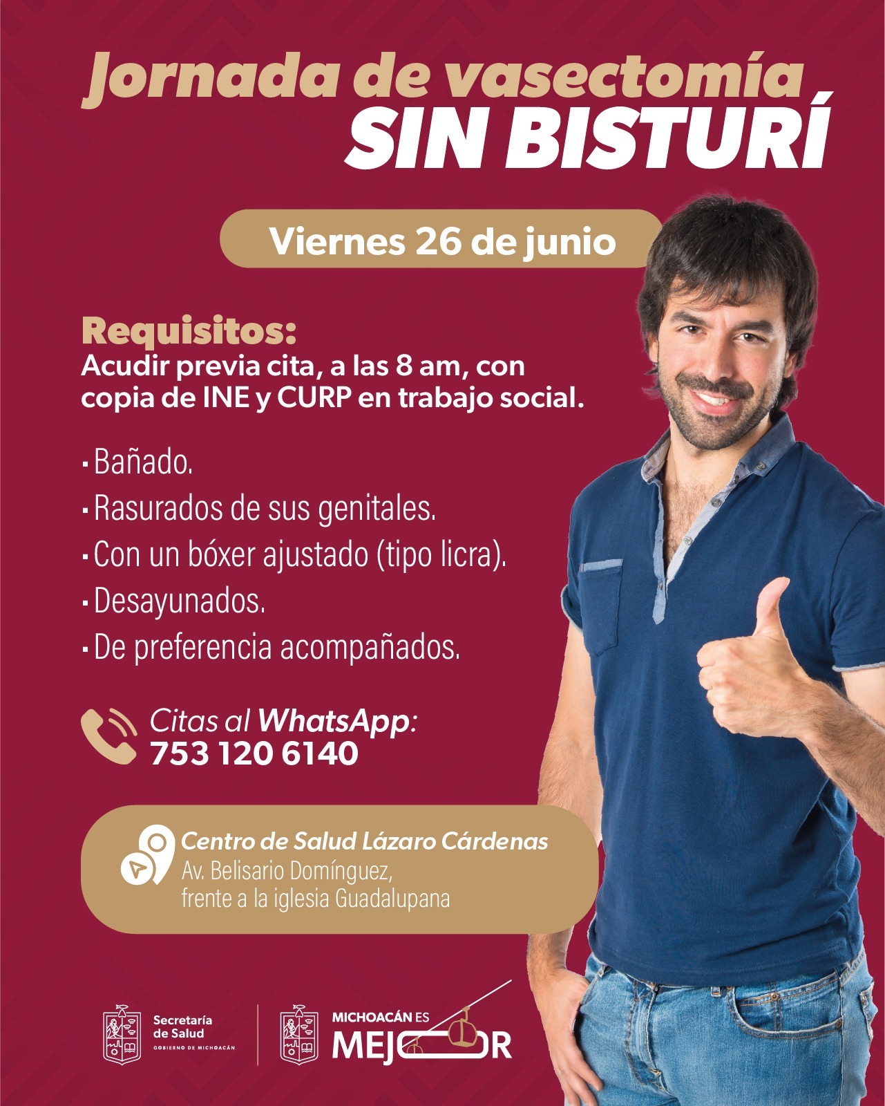 Habrá jornada gratuita de vasectomía sin bisturí en Lázaro Cárdenas