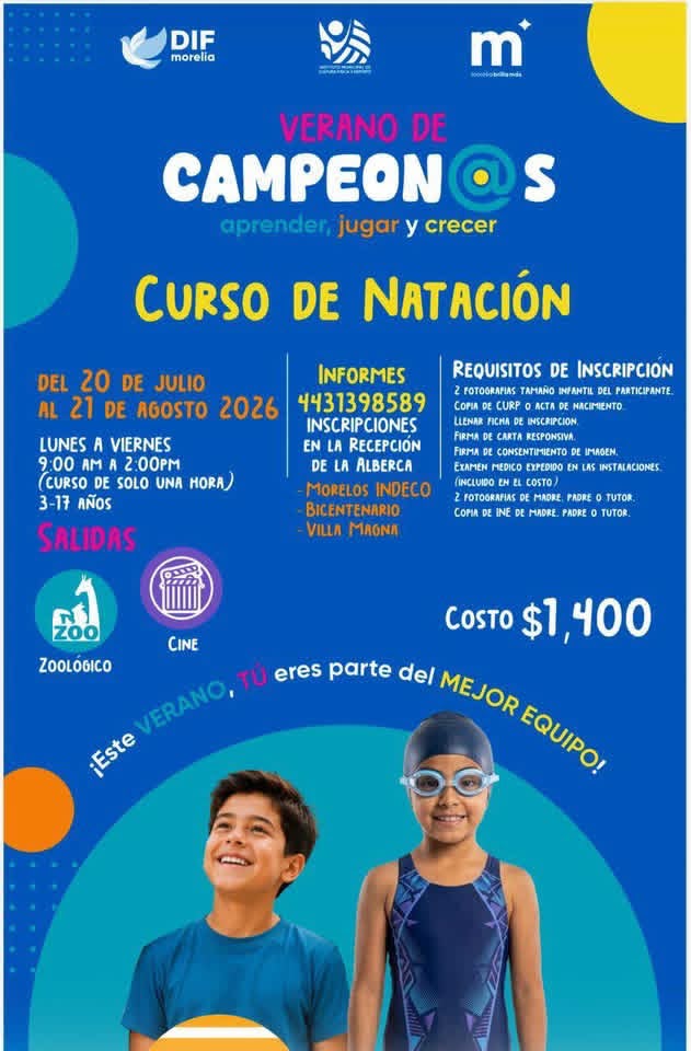 Imcufide Morelia invita a participar en los cursos de “Verano de Campeon@s 2026”