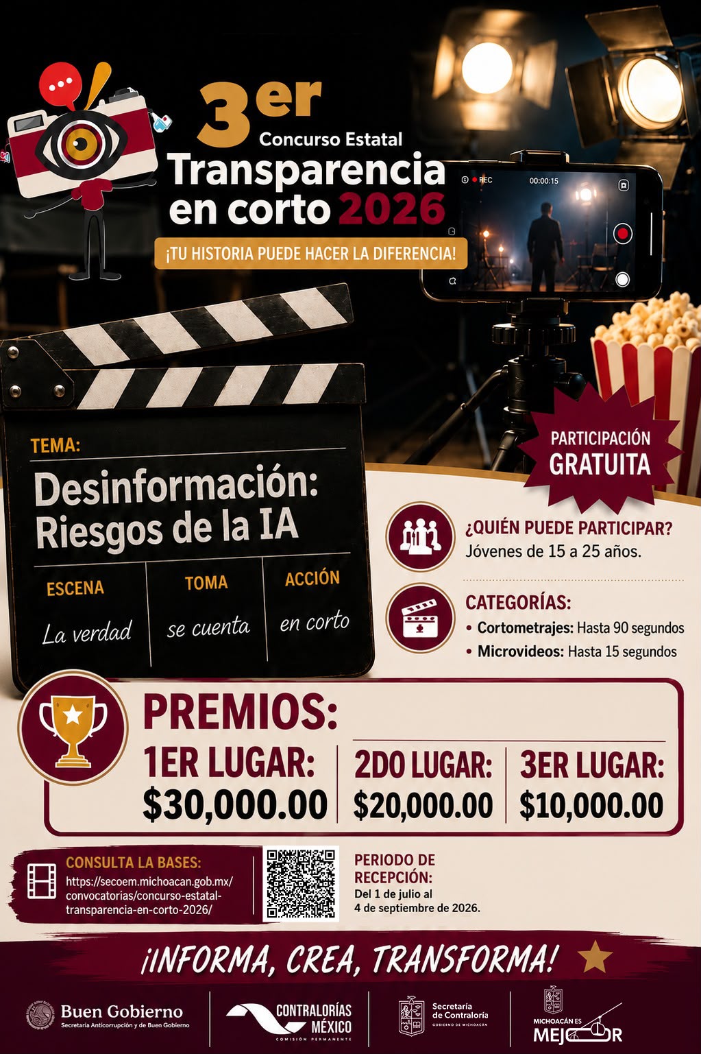 Abierta convocatoria del concurso estatal de cortometrajes sobre transparencia Abierta convocatoria del concurso estatal de cortometrajes sobre transparencia