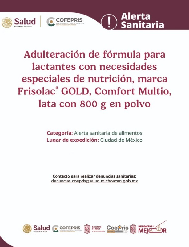 Alerta Cofepris sobre comercialización de lotes adulterados de la fórmula infantil