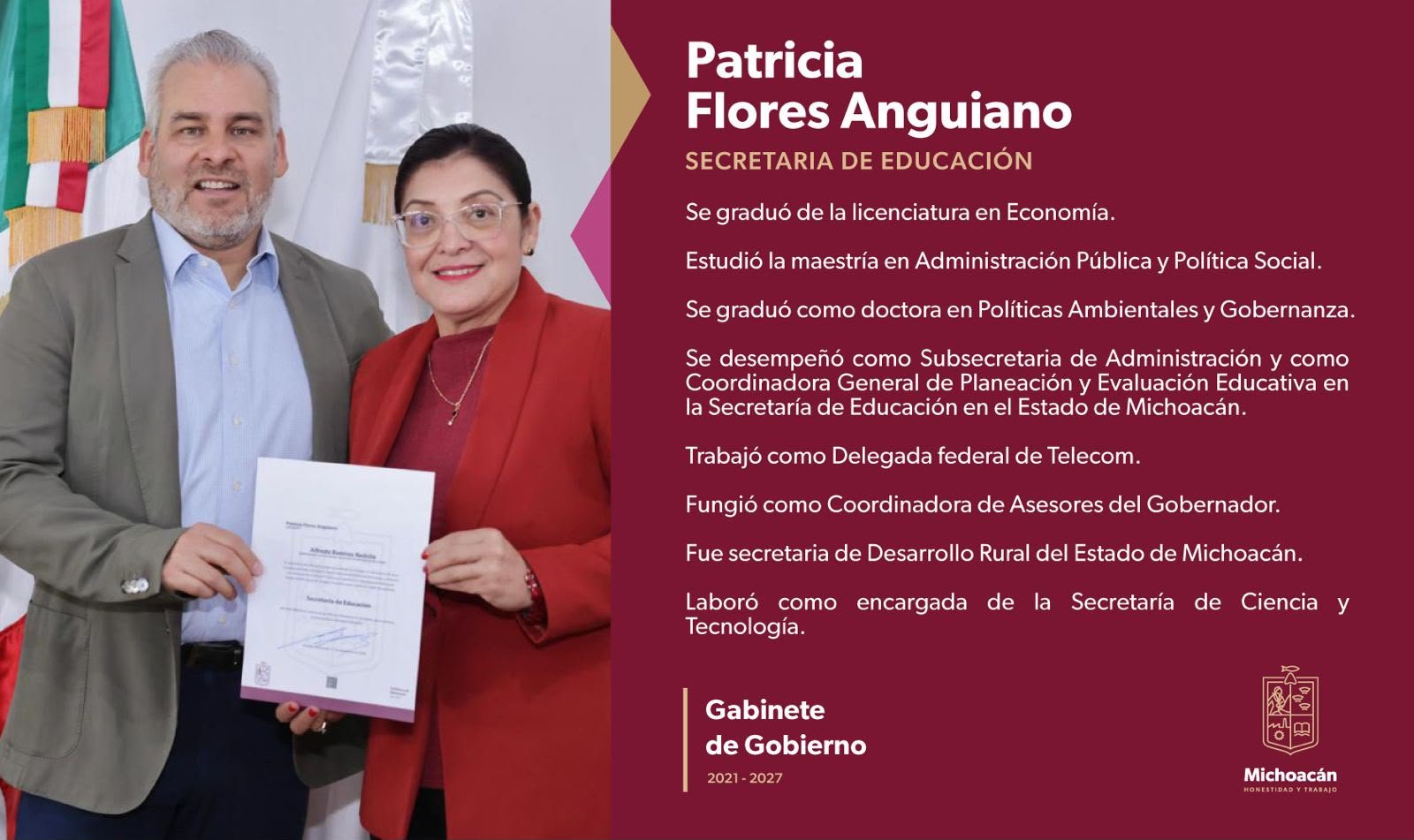 Nombra ARB a Patricia Flores como nueva secretaria de Educación