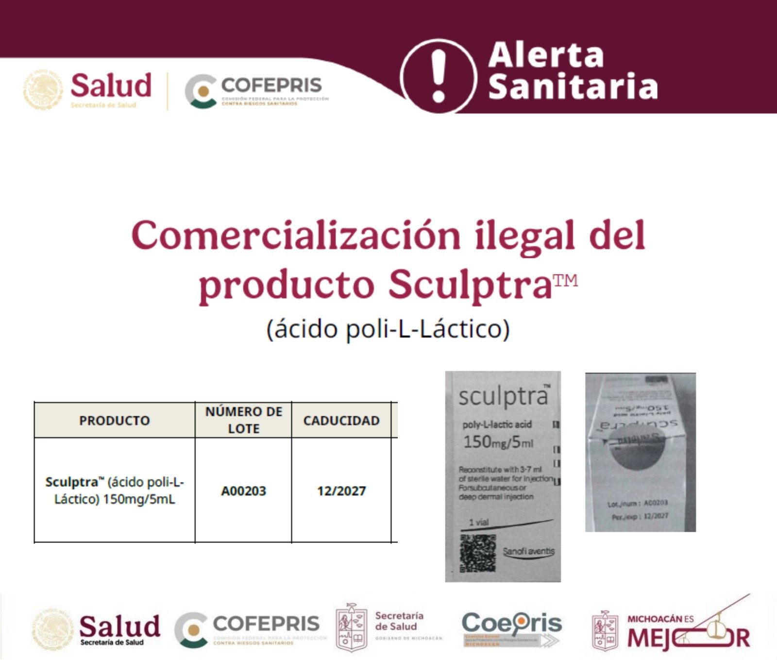 Cofepris alerta sobre la comercialización ilegal del producto Sculptra™️