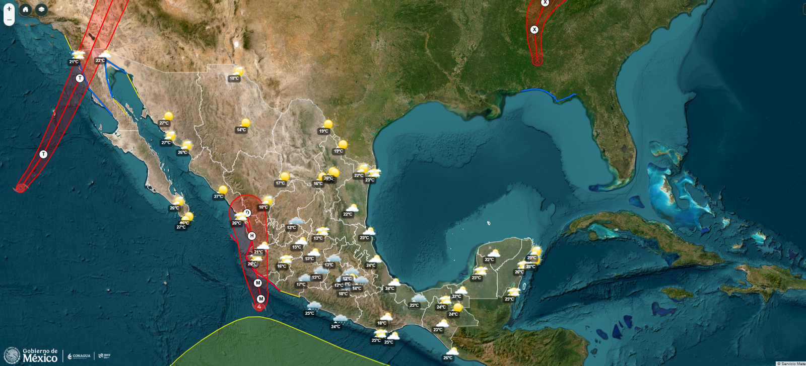 Debido al huracán Simon, se pronostican lluvias extraordinarias en Colima, y torrenciales en costas de Jalisco y Michoacán