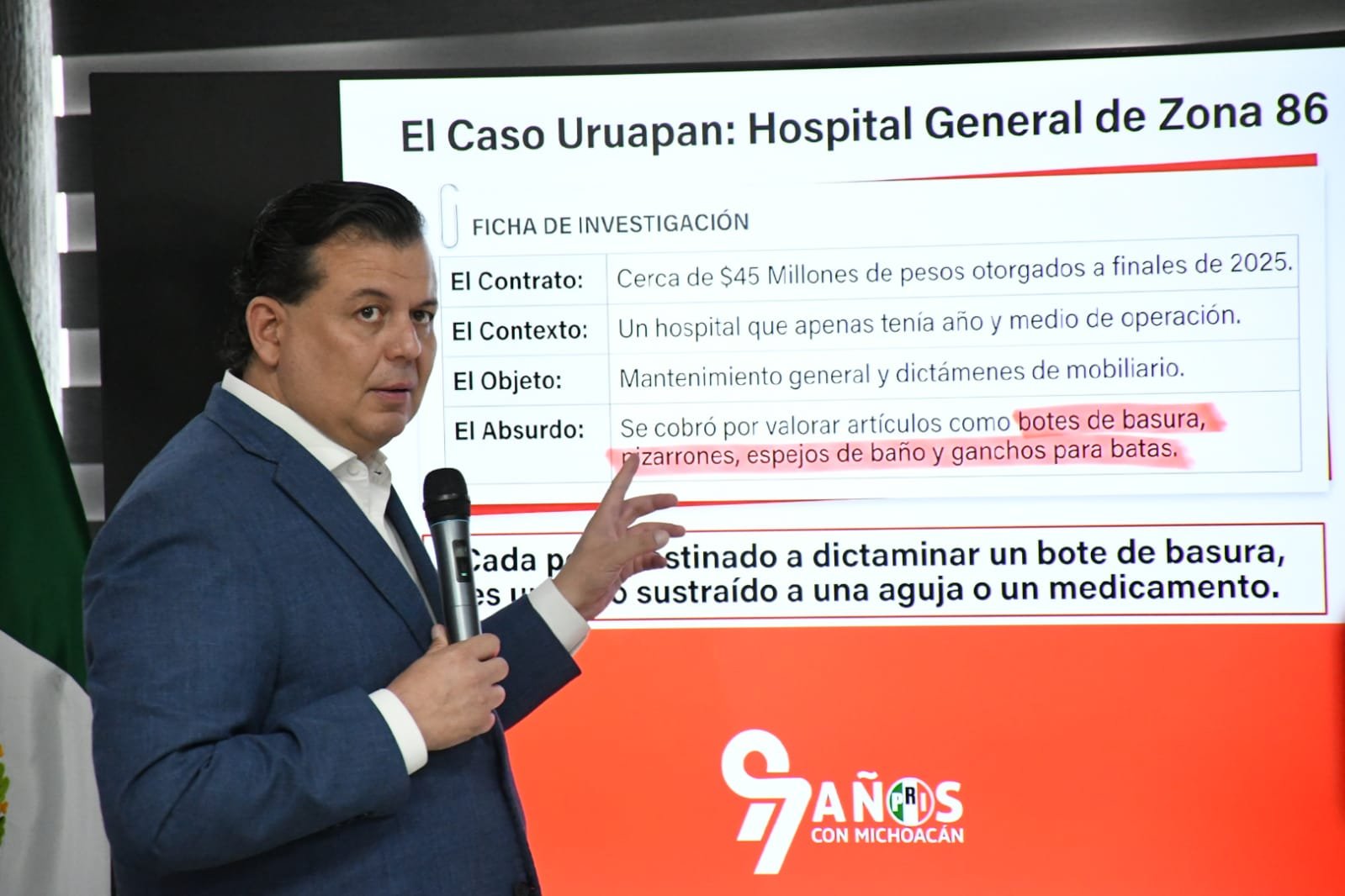 Denuncia Memo Valencia corrupción en la construcción del IMSS de Uruapan por la empresa CreaMedic